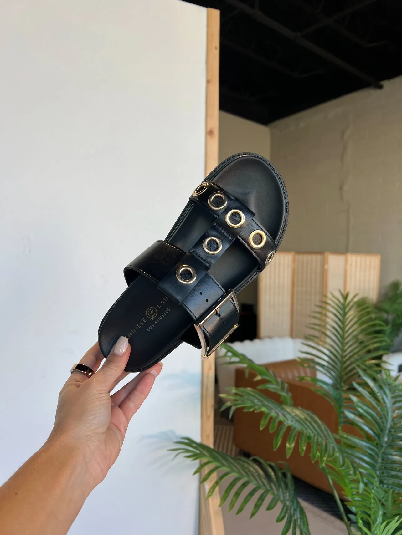 Rozalia Smooth Slide Sandals Black sold by Chic by Ally B