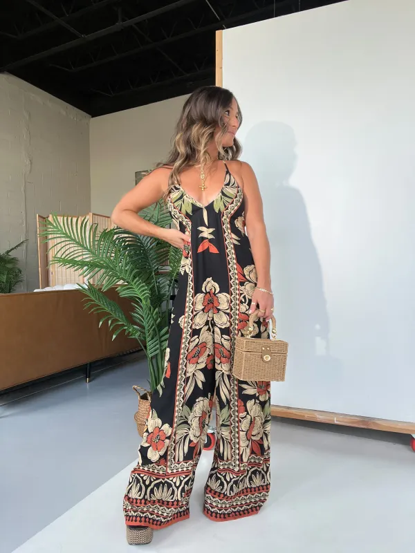 Milos Floral Boho Halter Jumpsuit Black sold by Chic by Ally B