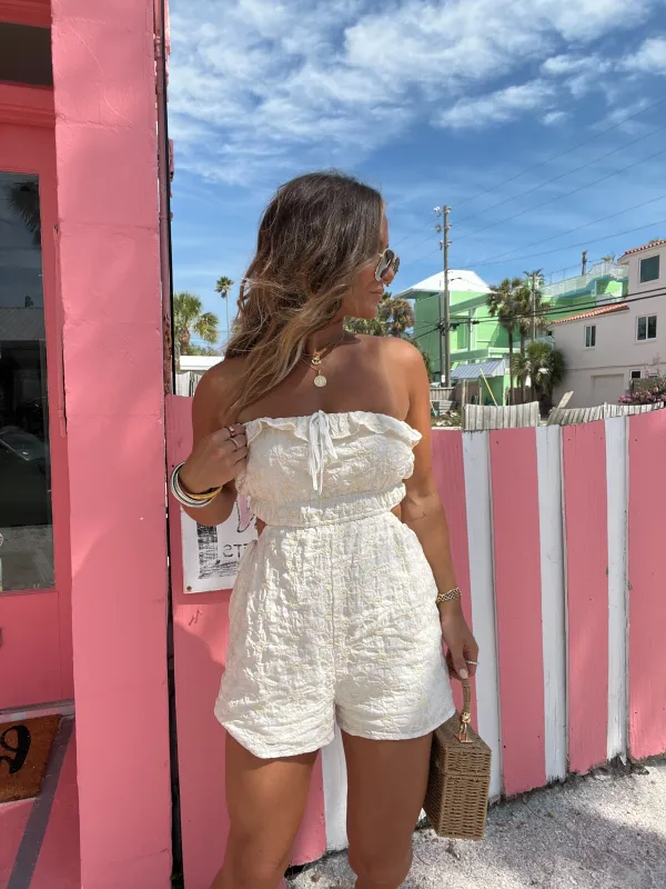 Golden Day Floral Tube Romper Off White sold by Chic by Ally B