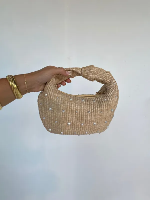 Sandy Straw Pearls Clutch Natural sold by Chic by Ally B