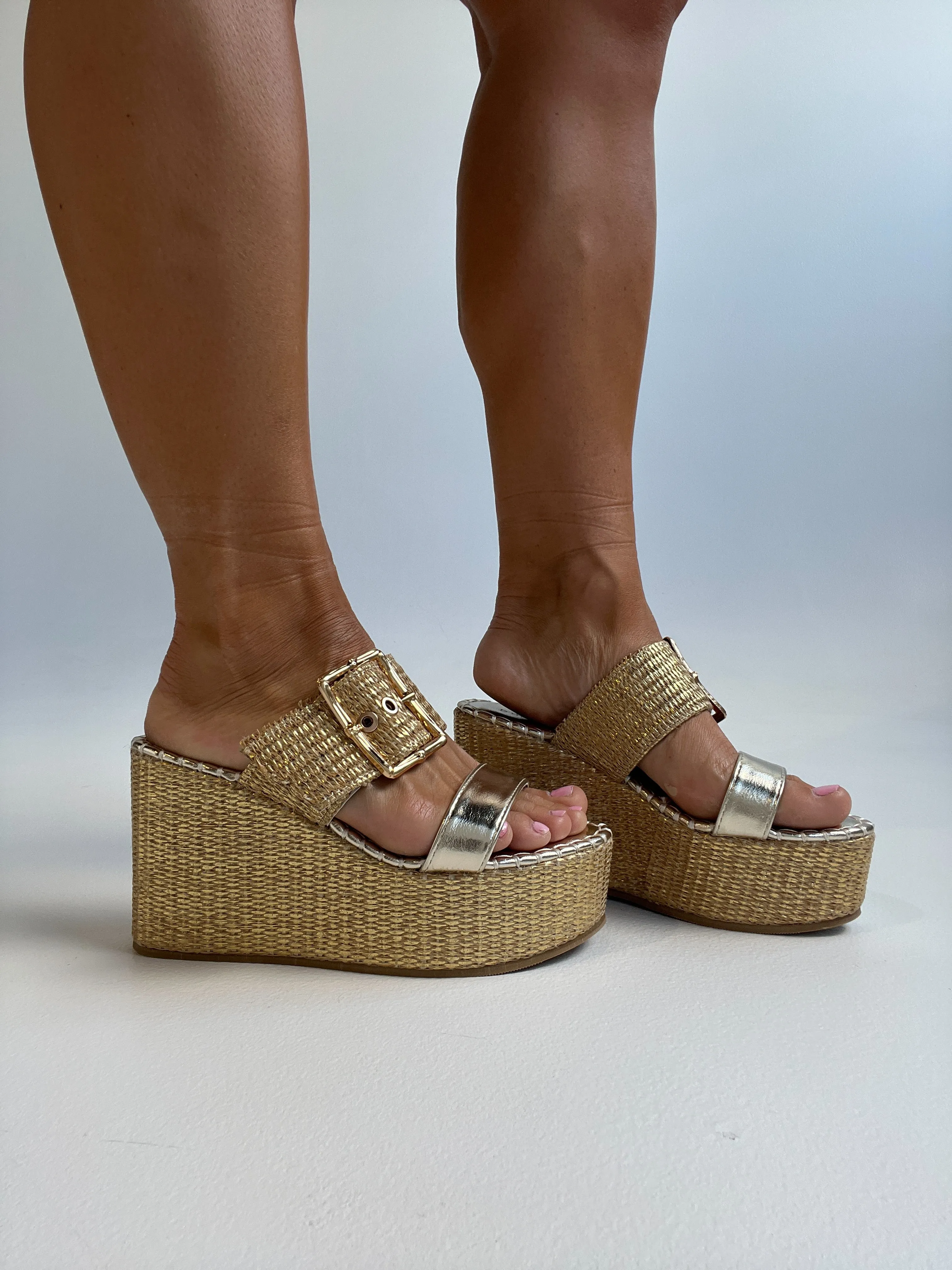 Nopal Double Strap Raffia Wedges Gold sold by Chic by Ally B product image thumbnail 5