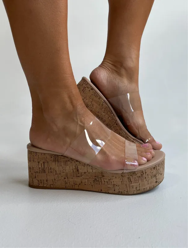 Beyond Double Strap Clear Wedges Nude sold by Chic by Ally B
