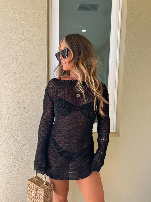 Taking Trips Knit Cover Up Dress Black sold by Chic by Ally B