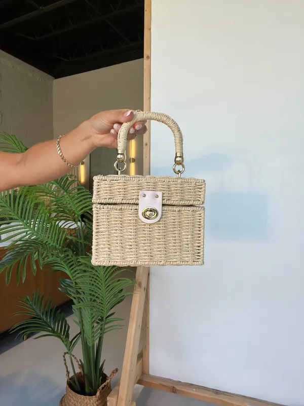 Tropic Top Handle Raffia Box Bag Beige sold by Chic by Ally B