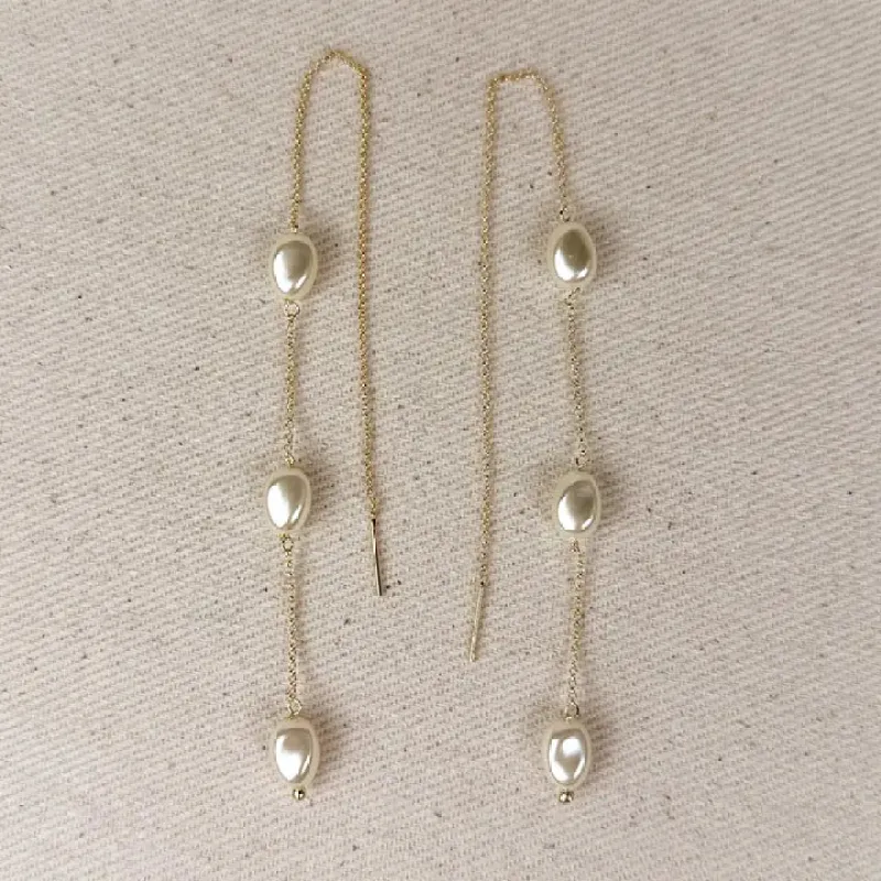 Baroque Pearl 18K Gold Threader Earrings sold by Chic by Ally B
