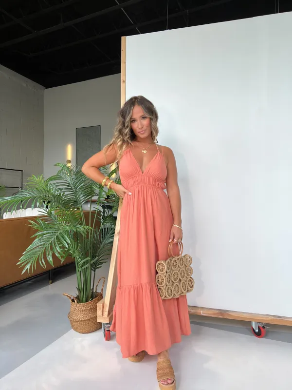 All I Wanted Halter Midi Dress Coral sold by Chic by Ally B