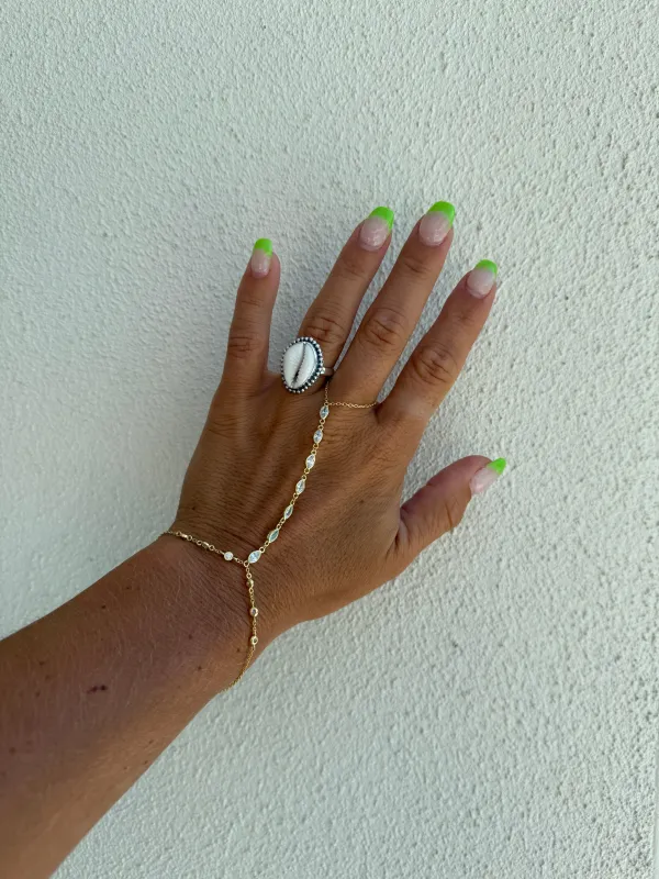 Beaded Cowrie Shell Ring Silver sold by Chic by Ally B