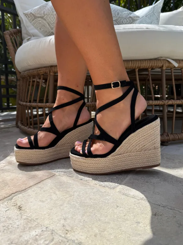 Fab Platform Strappy Wedges Black sold by Chic by Ally B