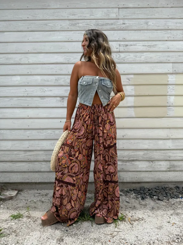 Louella Floral Boho Pants Brown Multi sold by Chic by Ally B