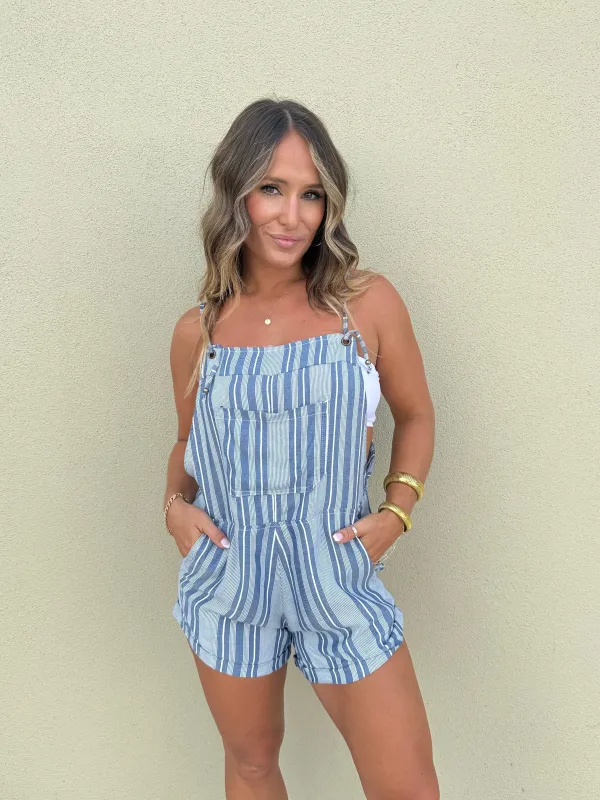 Jack & Jill Striped Overall Romper Blue sold by Chic by Ally B