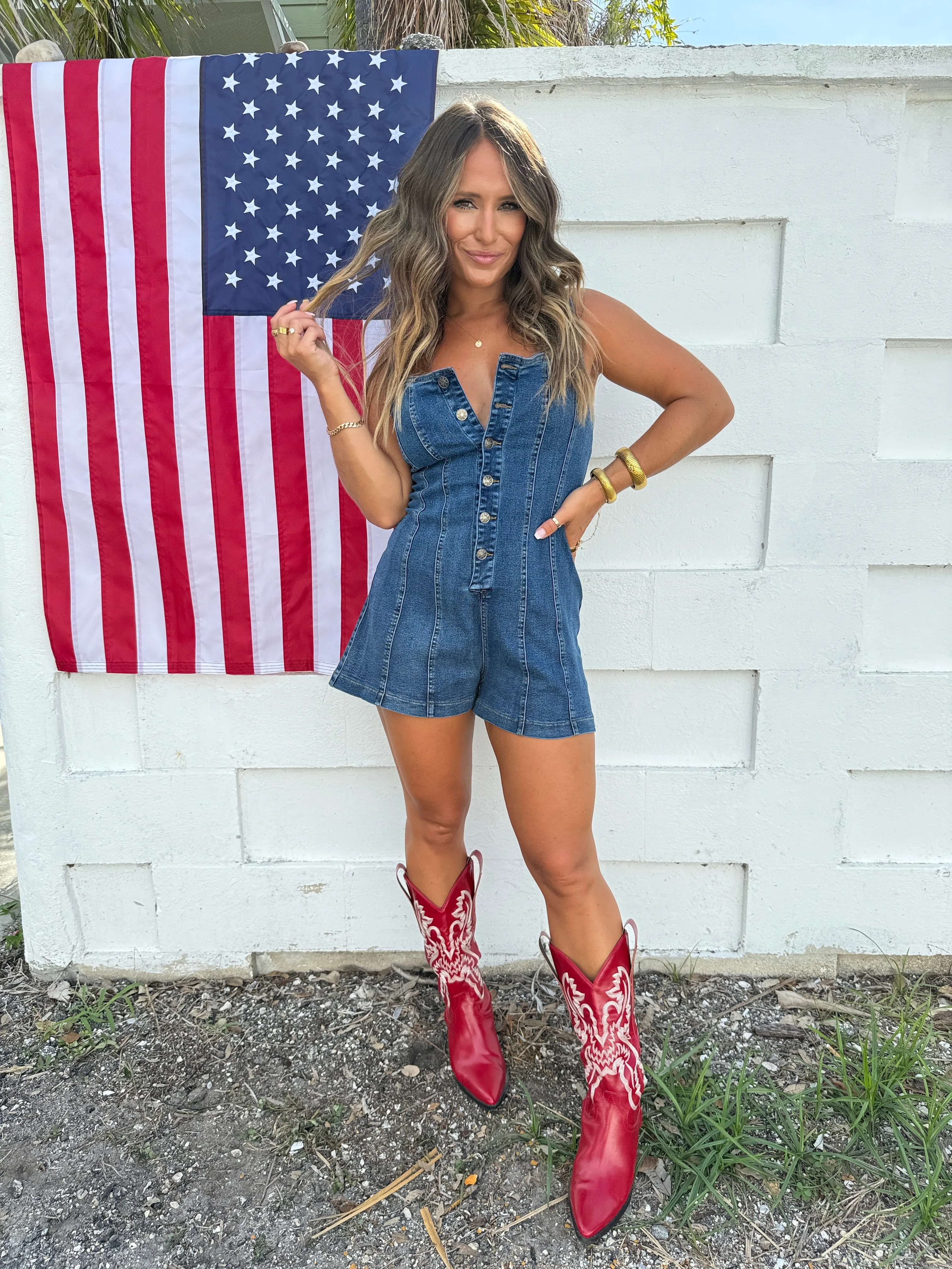 Dolly Front Button Denim Romper sold by Chic by Ally B product image thumbnail 5