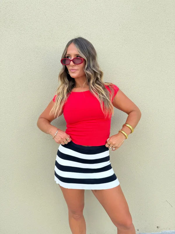 Liberty Striped Mini Skort Navy sold by Chic by Ally B