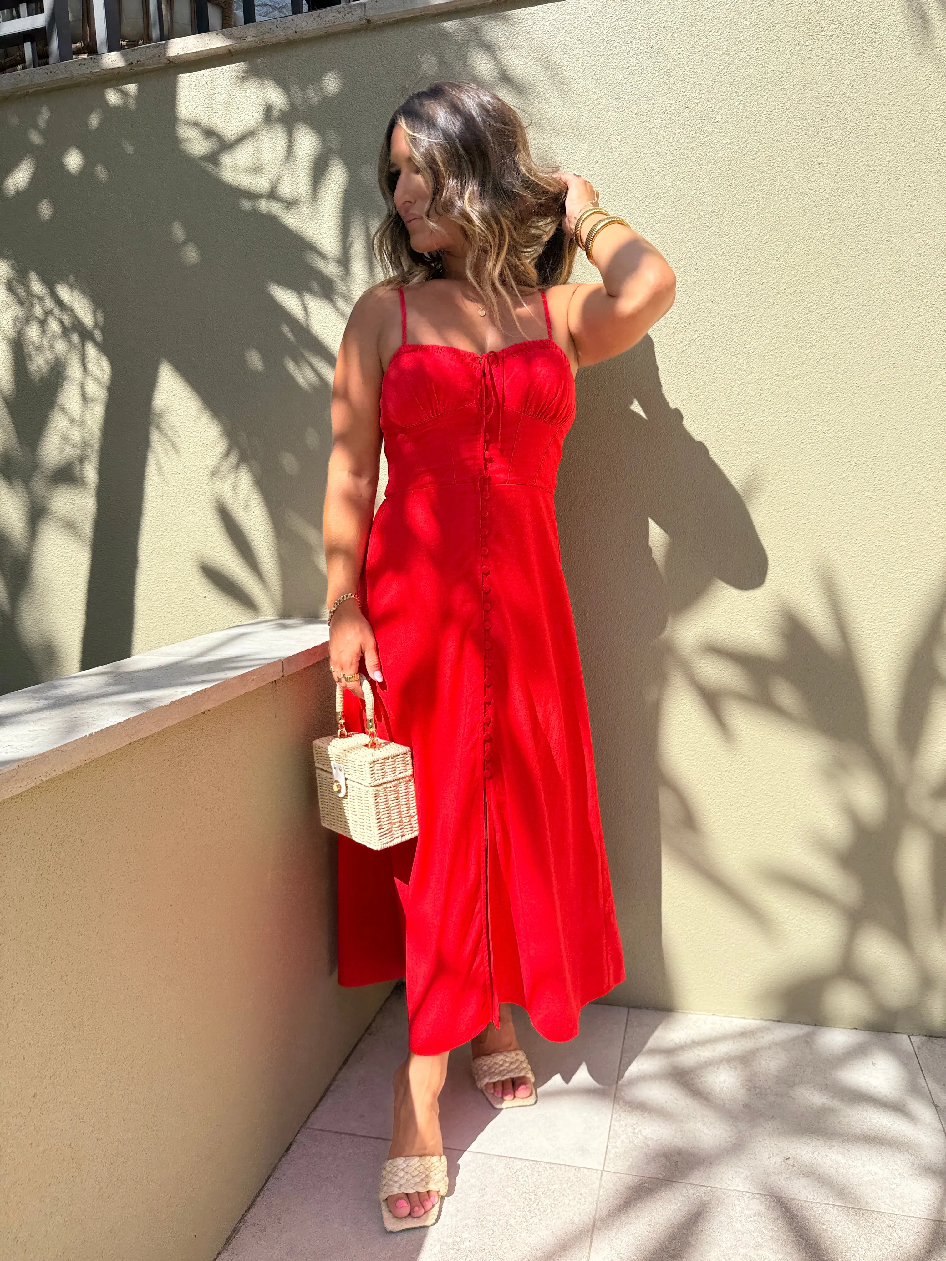 Betsy Ross Corset Midi Dress Rouge Red sold by Chic by Ally B