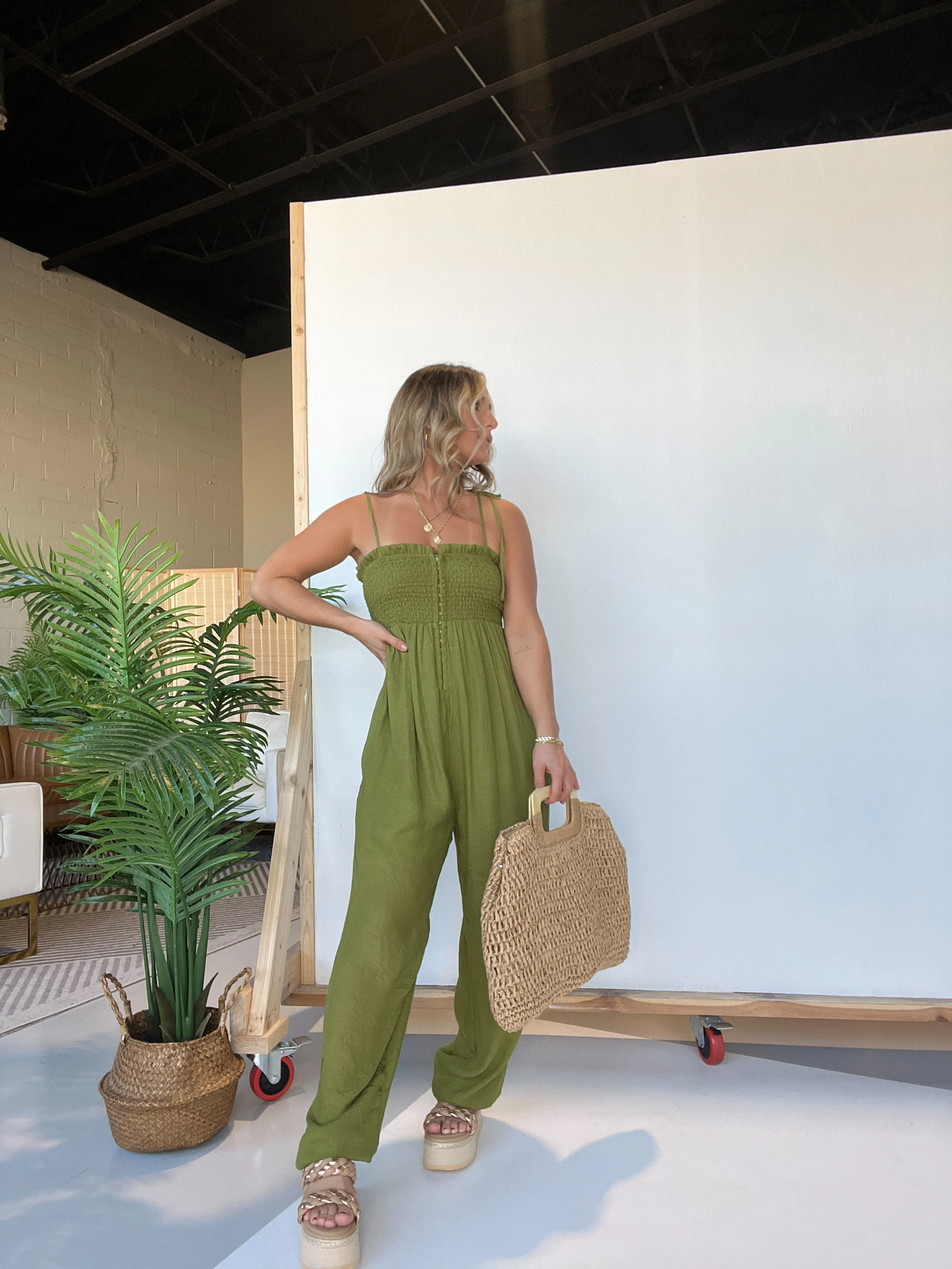 Hamptons Bound Jumpsuit Olive sold by Chic by Ally B product image thumbnail 2