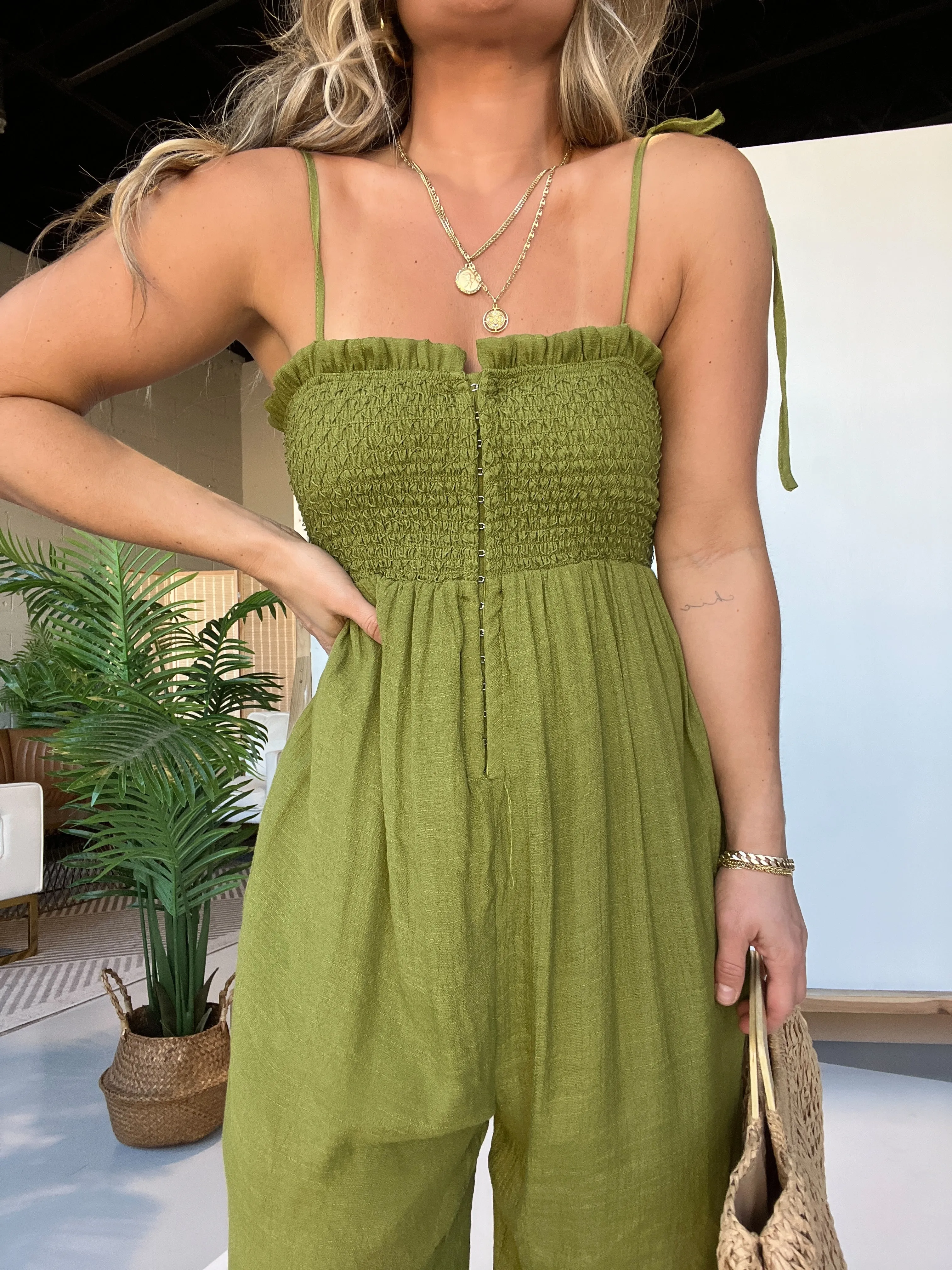 Hamptons Bound Jumpsuit Olive sold by Chic by Ally B product image thumbnail 5