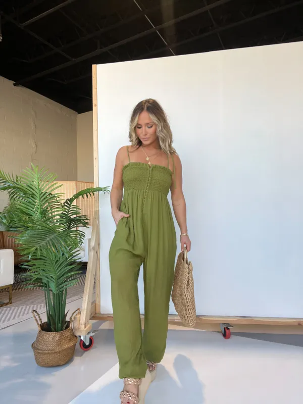 Hamptons Bound Jumpsuit Olive sold by Chic by Ally B