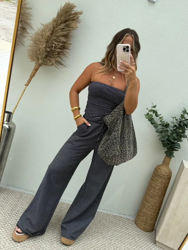 Lounge Luxe Pants Set Striped Navy/Black sold by Chic by Ally B