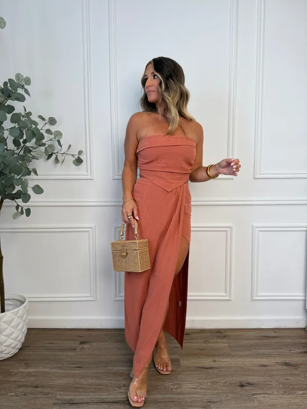 Marigold Drip Maxi Skirt Set Rust sold by Chic by Ally B