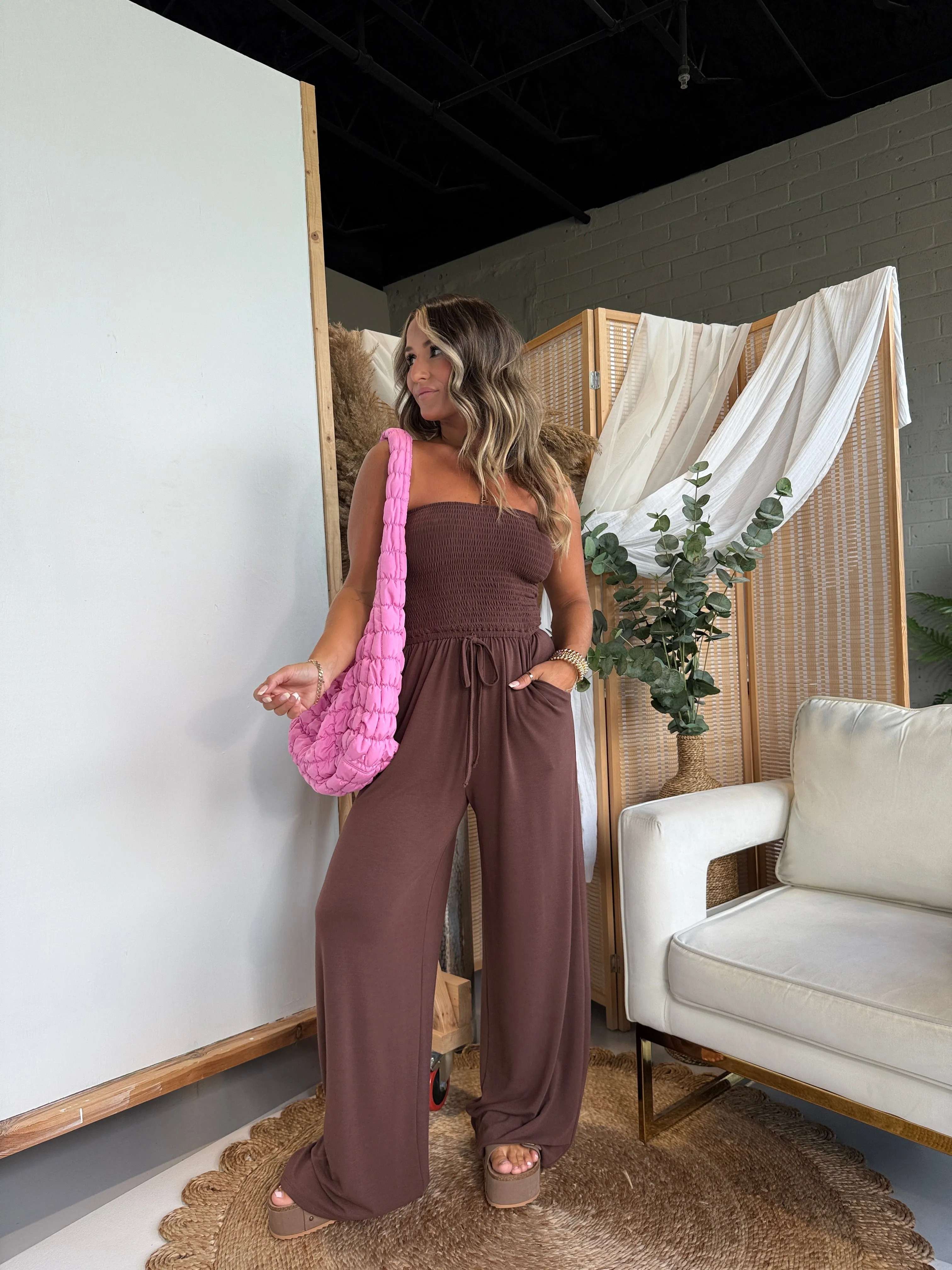 Ocean Breeze Tube Top Jumpsuit Brown sold by Chic by Ally B