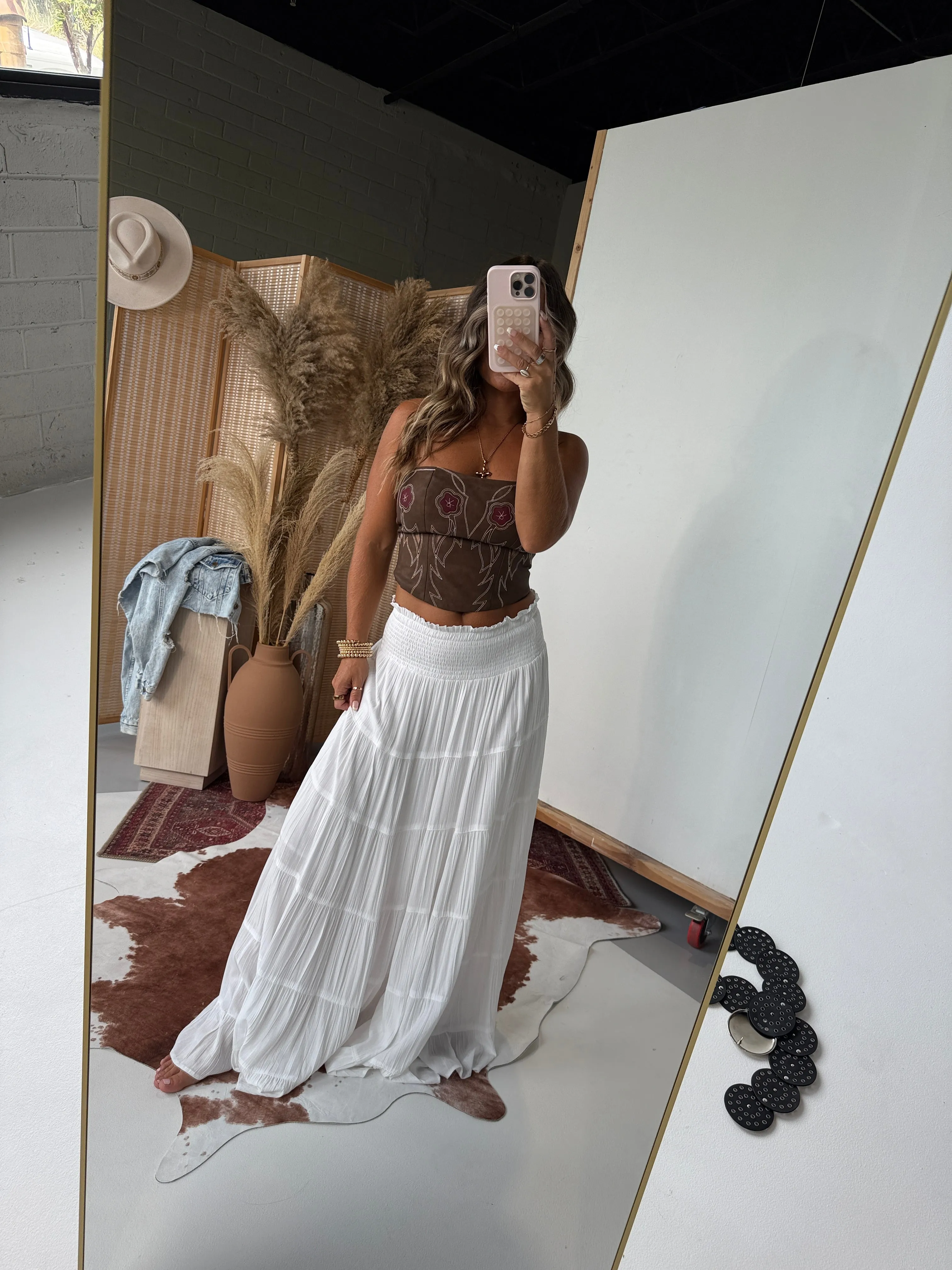 Hayloft Honey Tiered Maxi Skirt White sold by Chic by Ally B