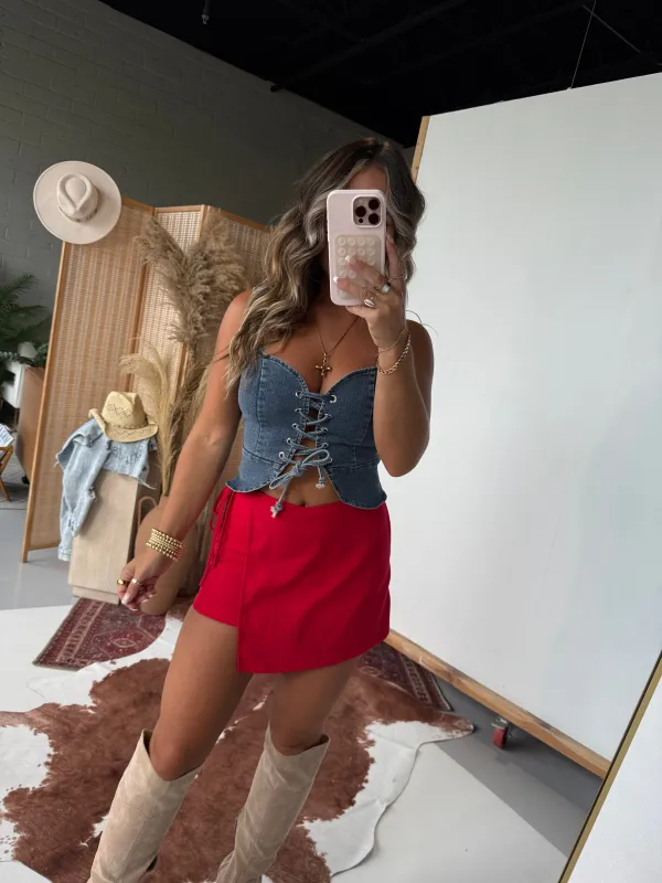 Cherry Pie Woven Skort Red sold by Chic by Ally B