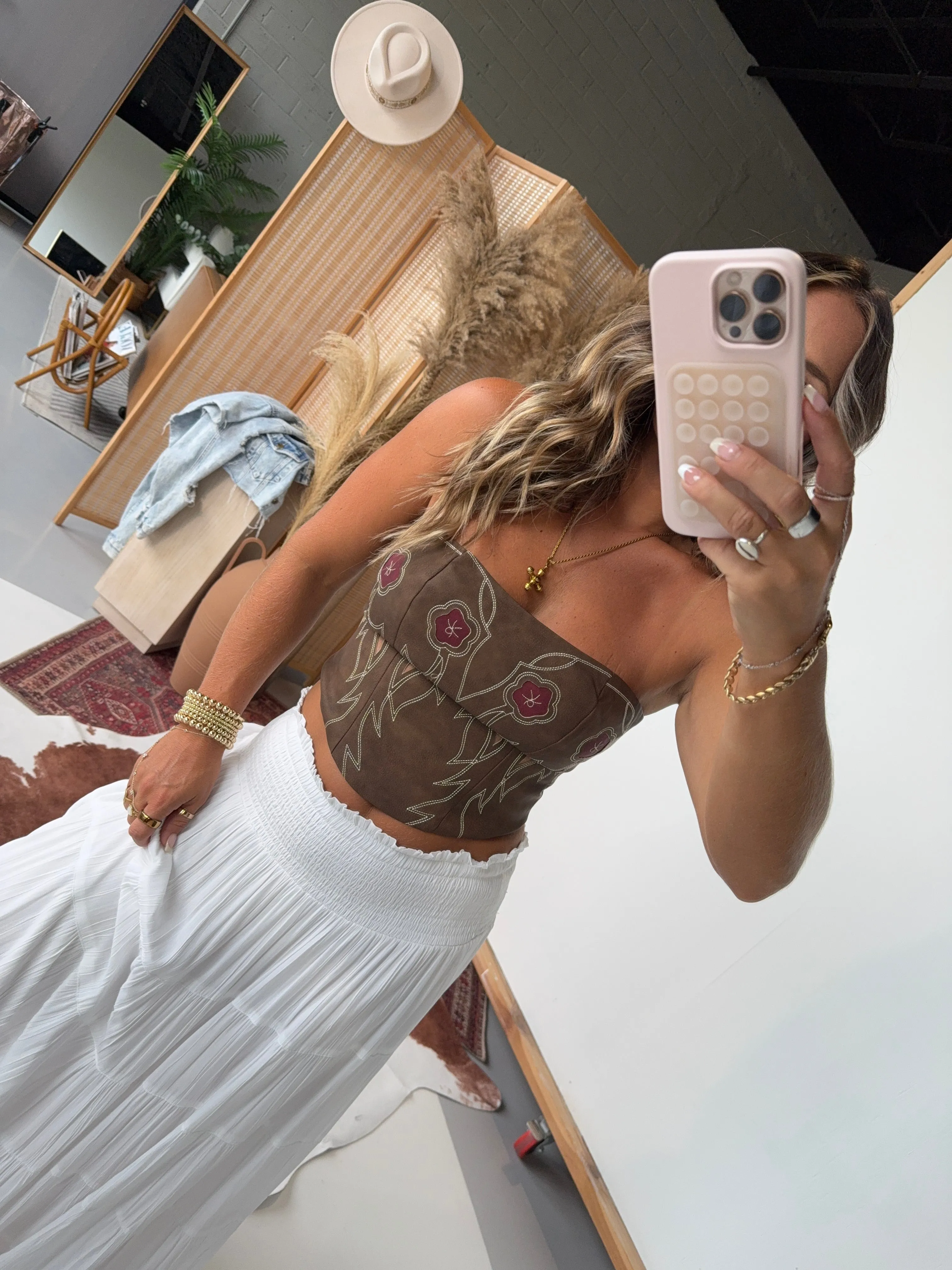 Saddle Up Faux Leather Corset Top Brown sold by Chic by Ally B product image thumbnail 2