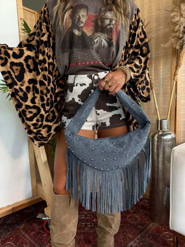 Forever Fringe Suede Bag Slate Blue sold by Chic by Ally B