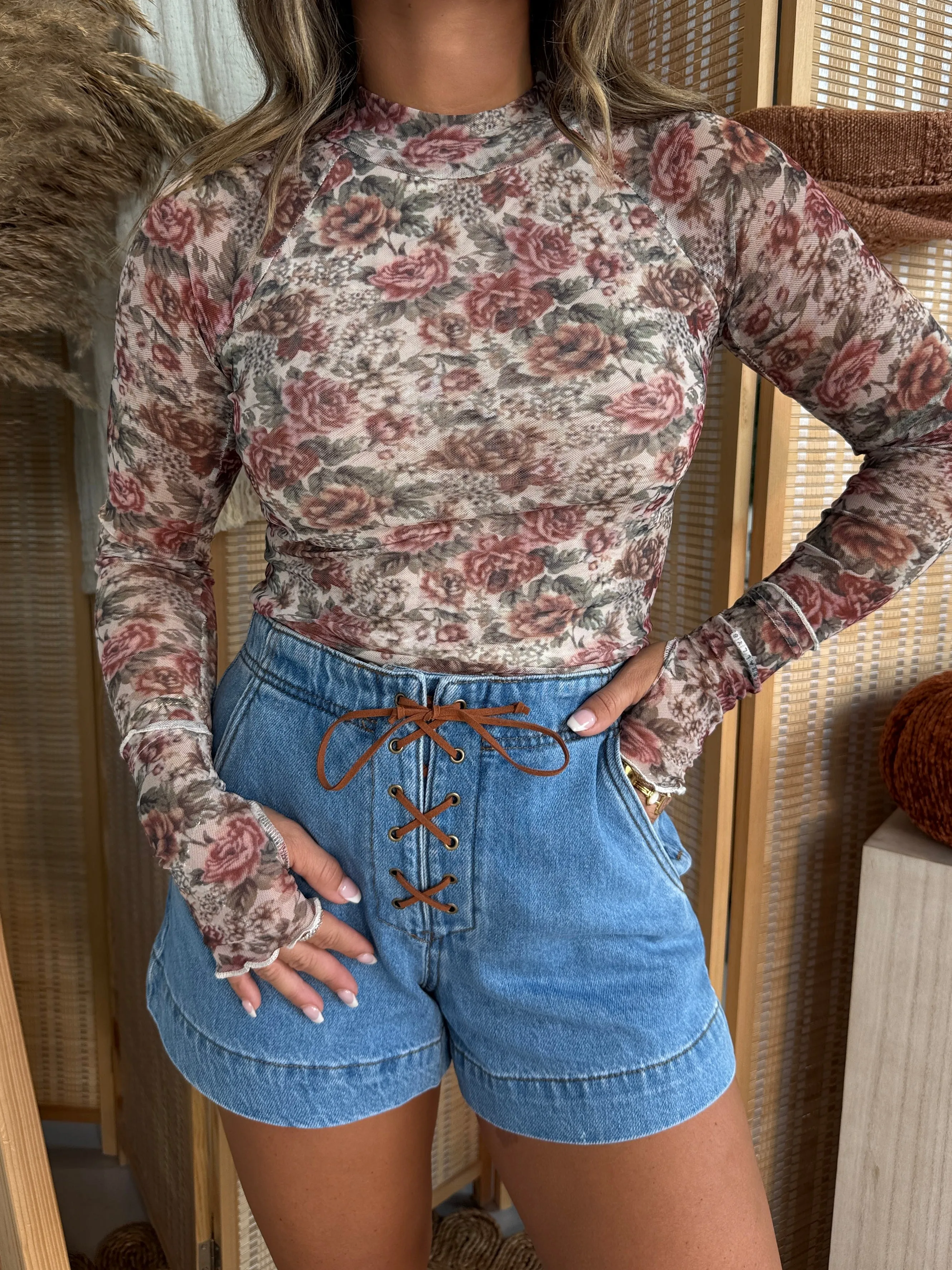 Amber Lane Mesh Mock Neck Cream Multi sold by Chic by Ally B product image thumbnail 4