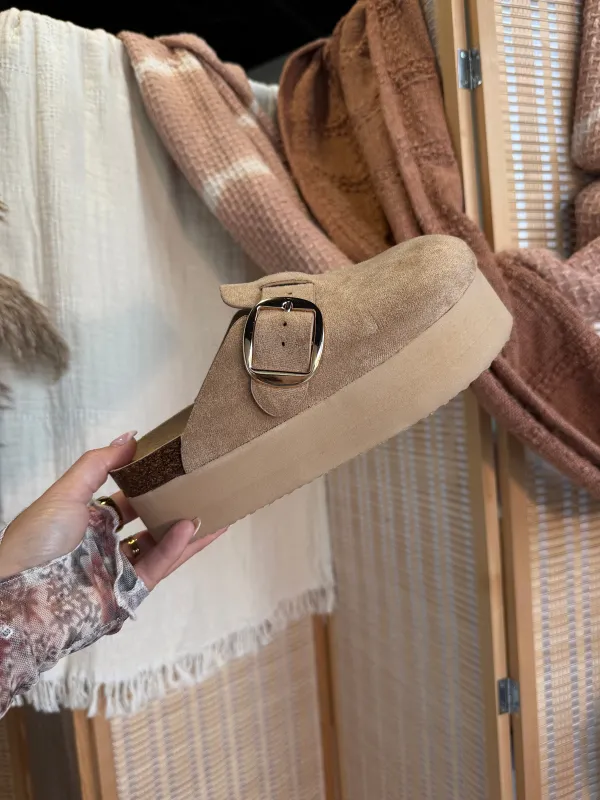 Jasmine Buckle Platform Slip Ons Mustard sold by Chic by Ally B