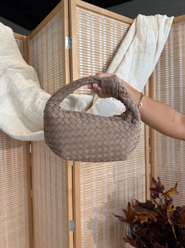 Fawn Woven Tie Knot Clutch Suede sold by Chic by Ally B