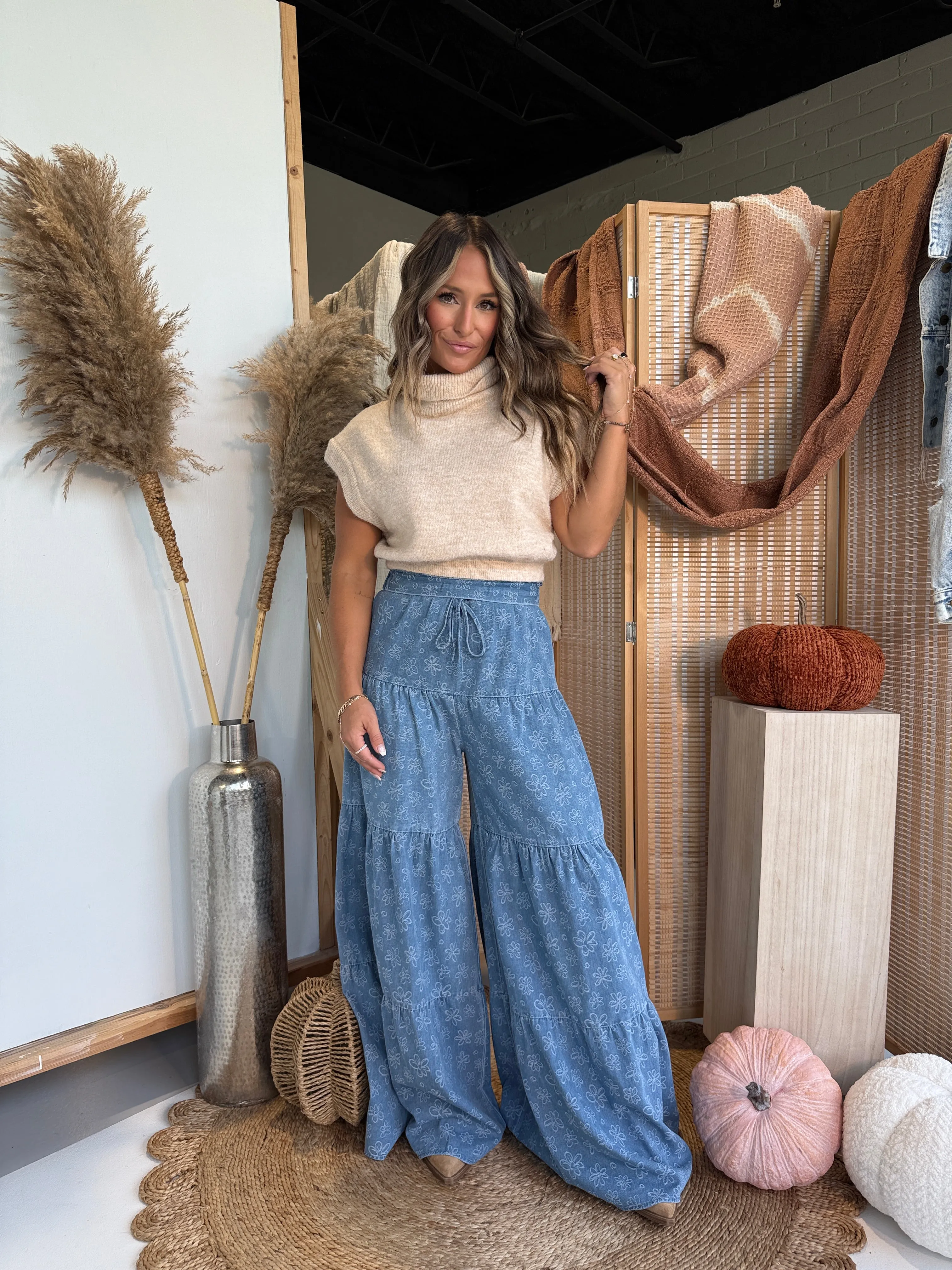 Sweater Weather Tiered Pants Denim sold by Chic by Ally B product image thumbnail 5