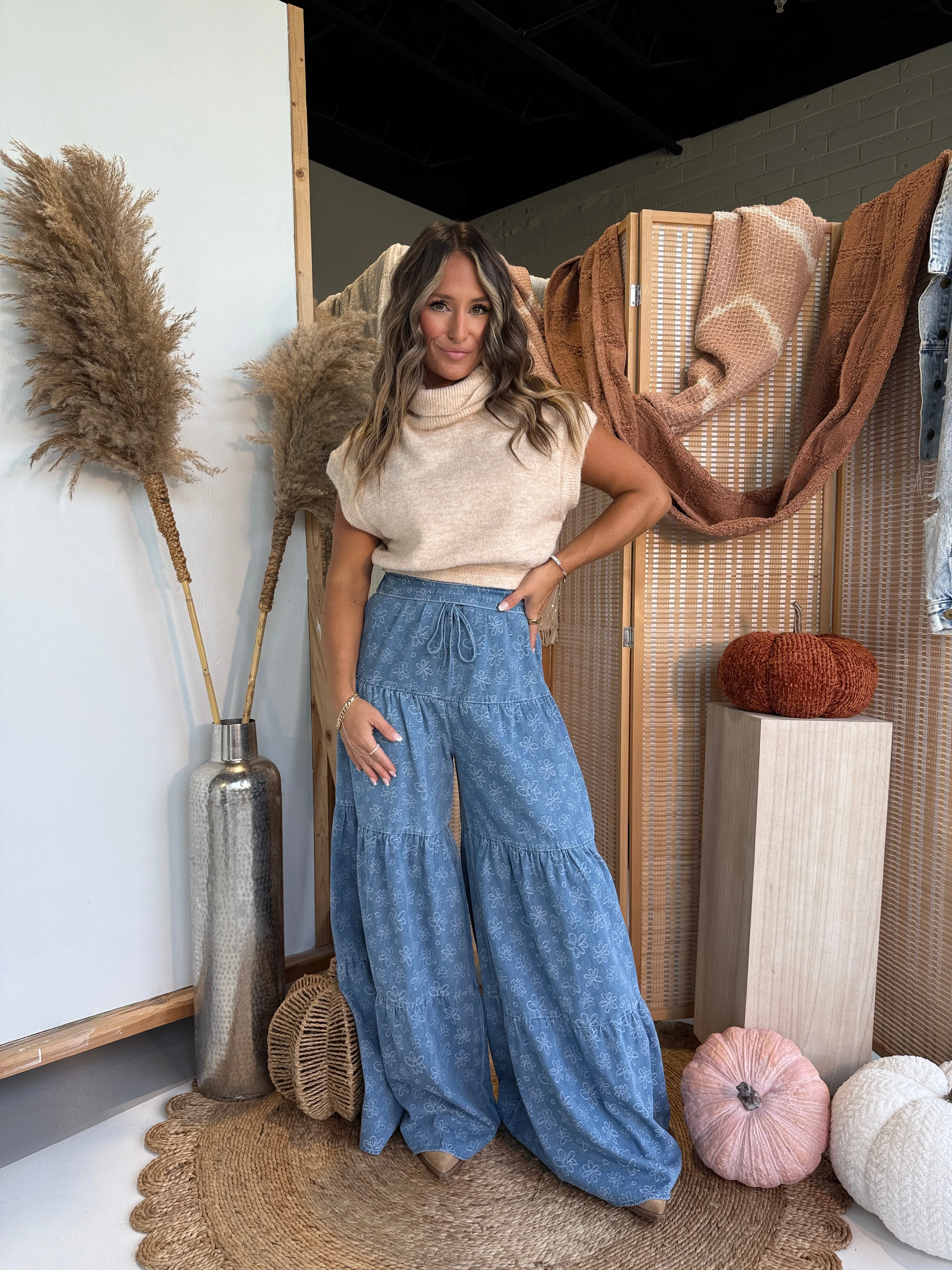 Sweater Weather Tiered Pants Denim sold by Chic by Ally B