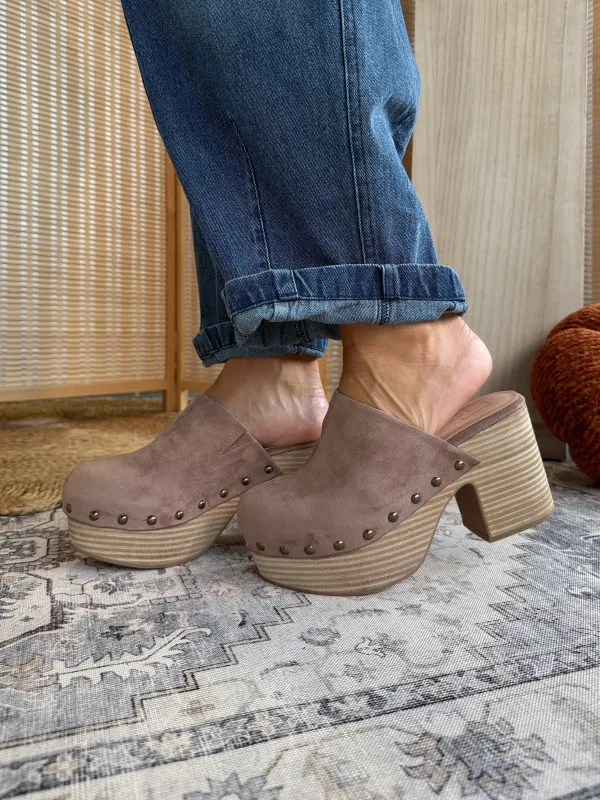 Gigi Suede Clog Slip Ons Taupe sold by Chic by Ally B