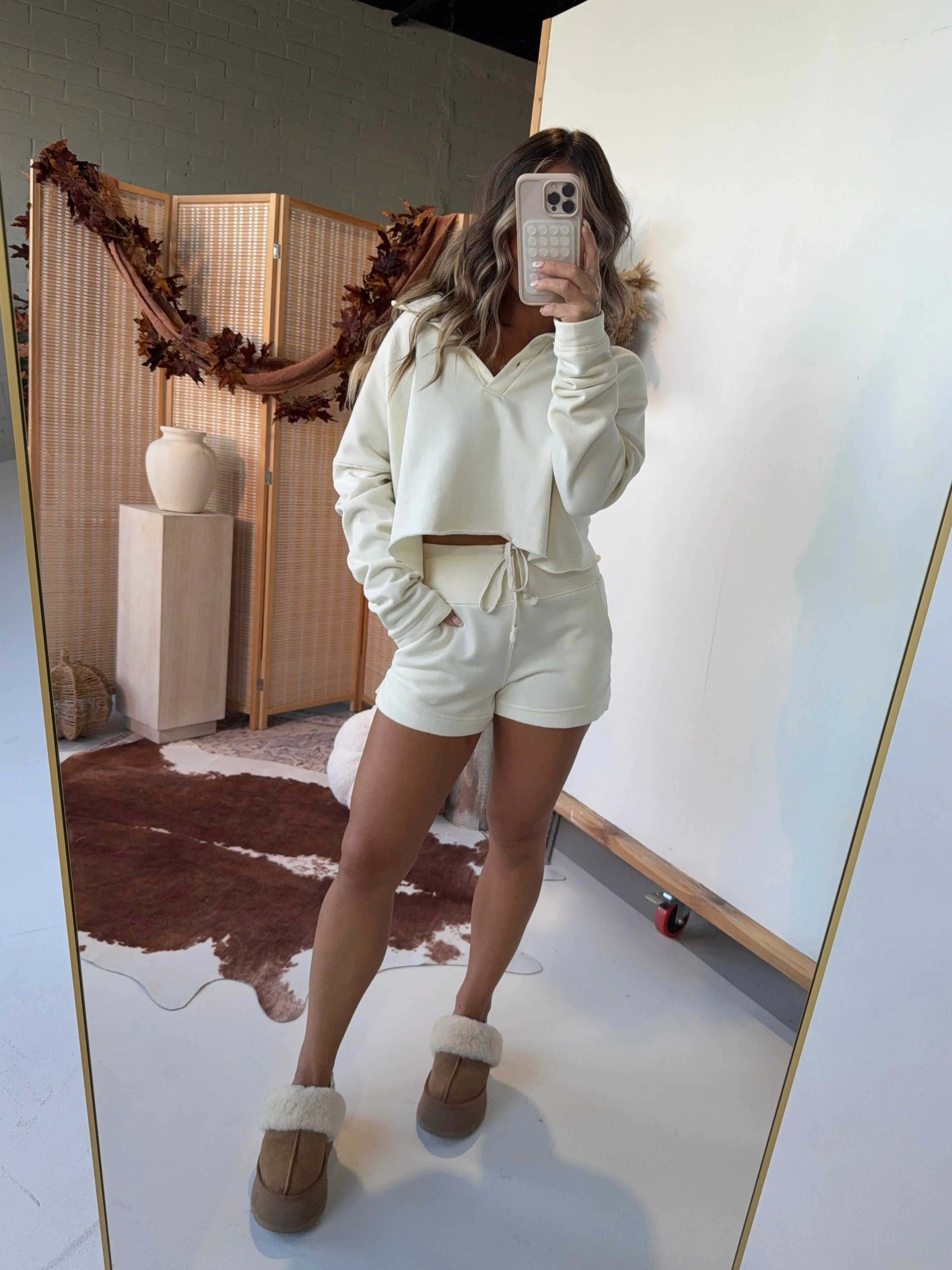 Cinnamon Drift Henley Shorts Set Ecru sold by Chic by Ally B product image thumbnail 2