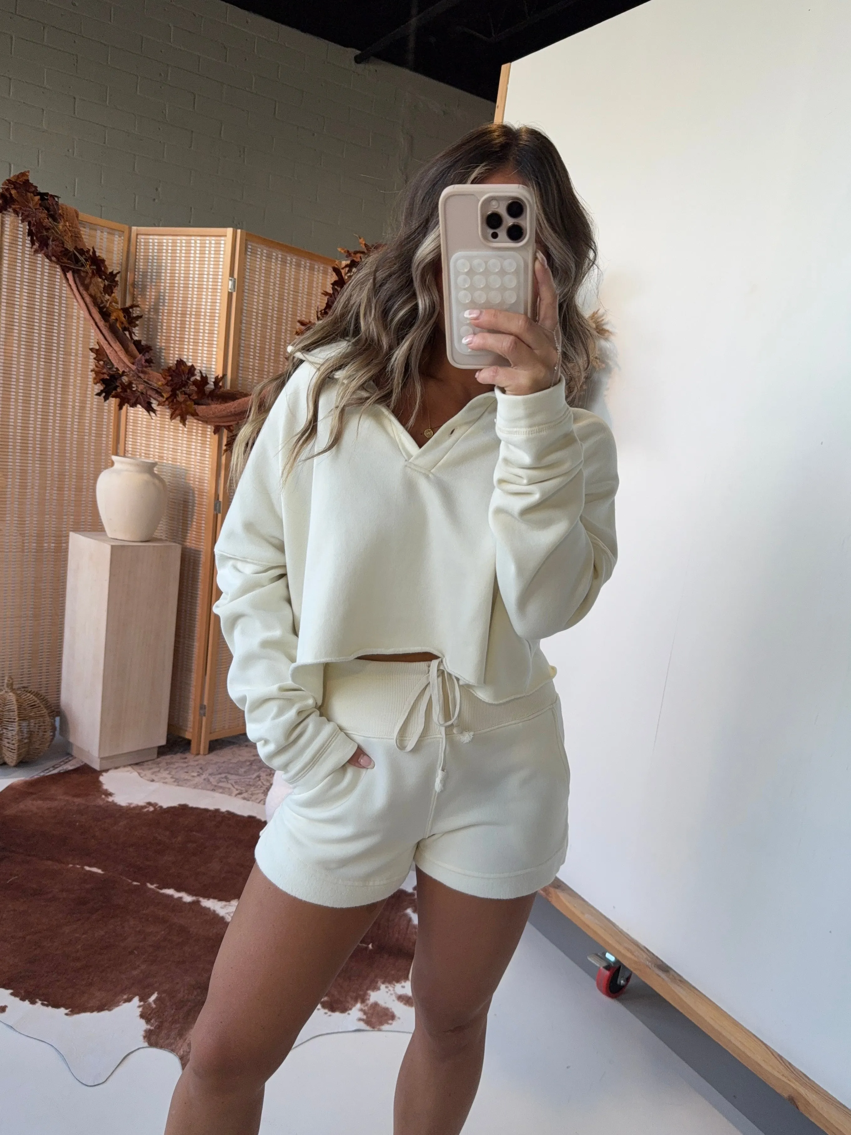 Cinnamon Drift Henley Shorts Set Ecru sold by Chic by Ally B product image thumbnail 5