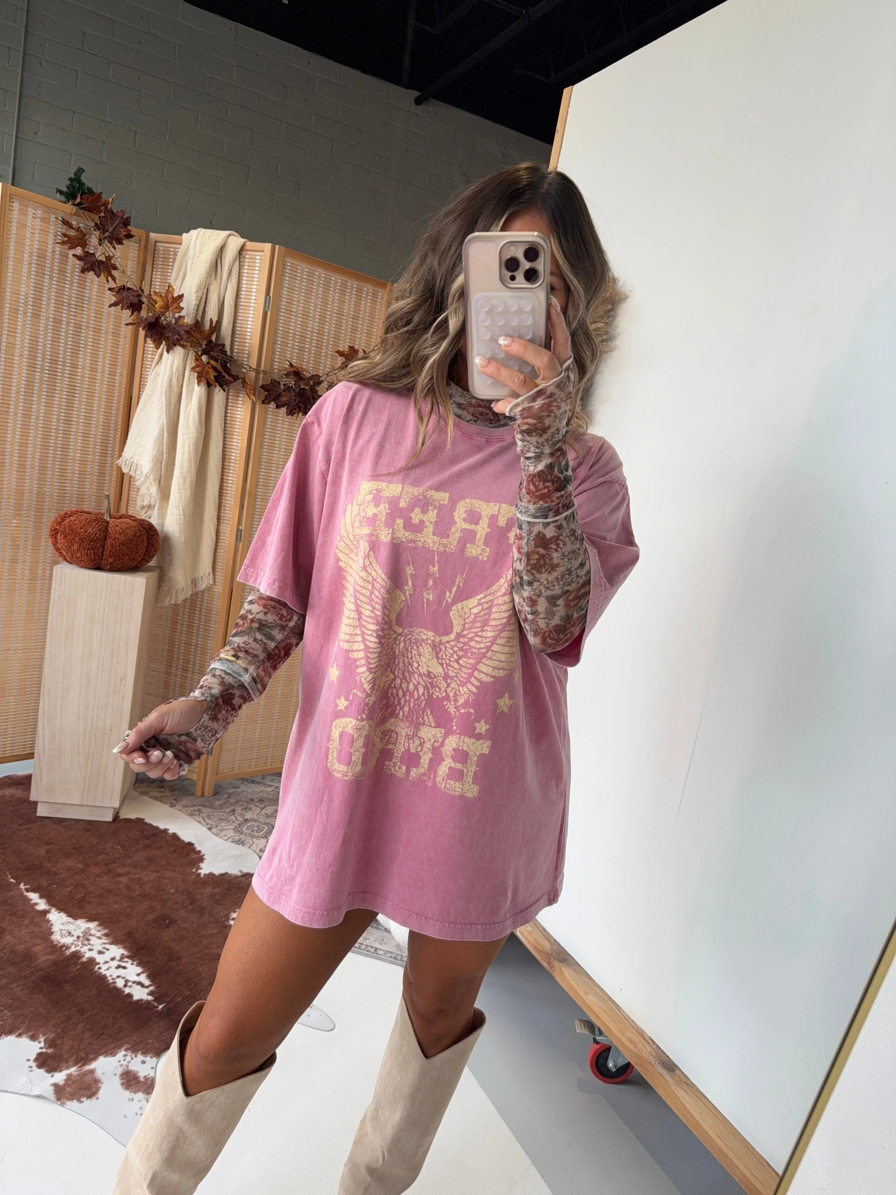 Free Bird Graphic Tee Washed Pink sold by Chic by Ally B