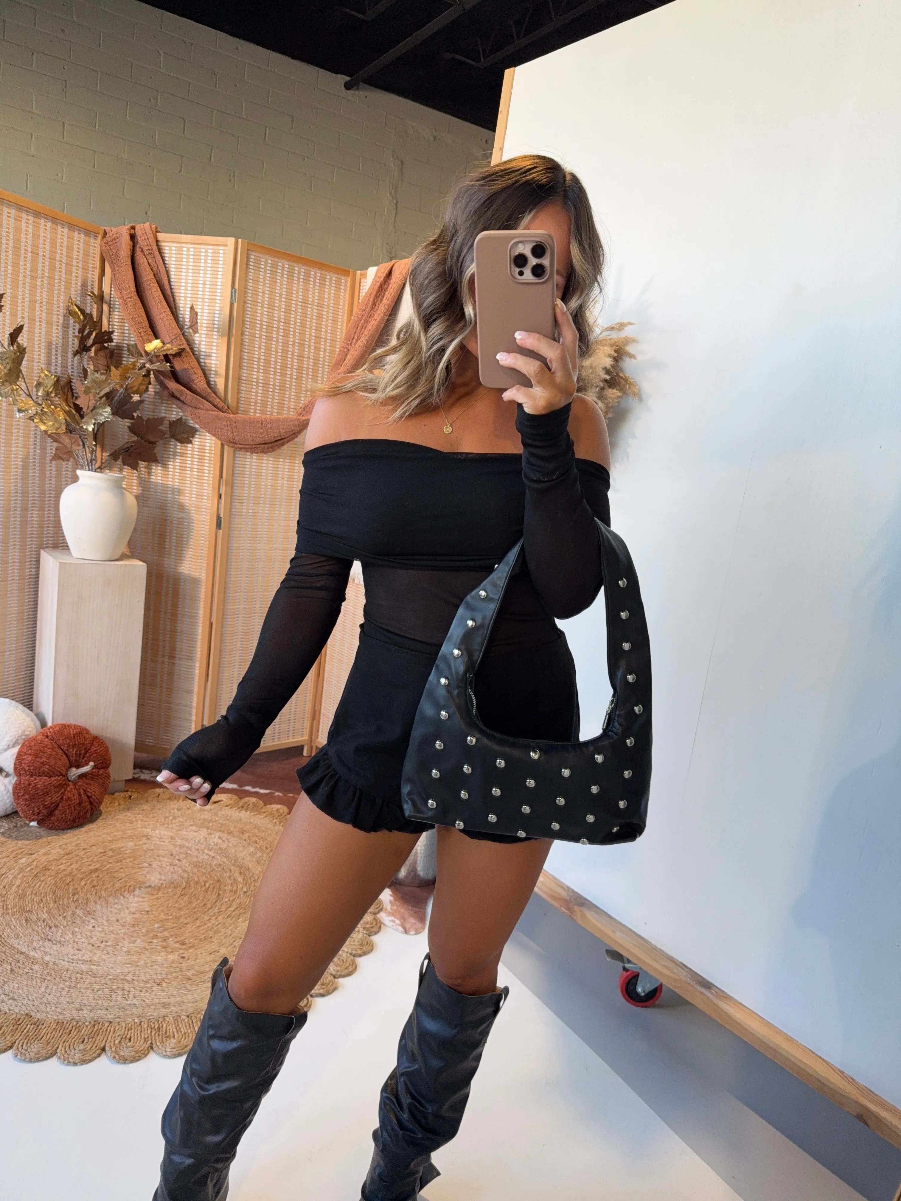 Fawn Leaf Off the Shoulder Top Black sold by Chic by Ally B