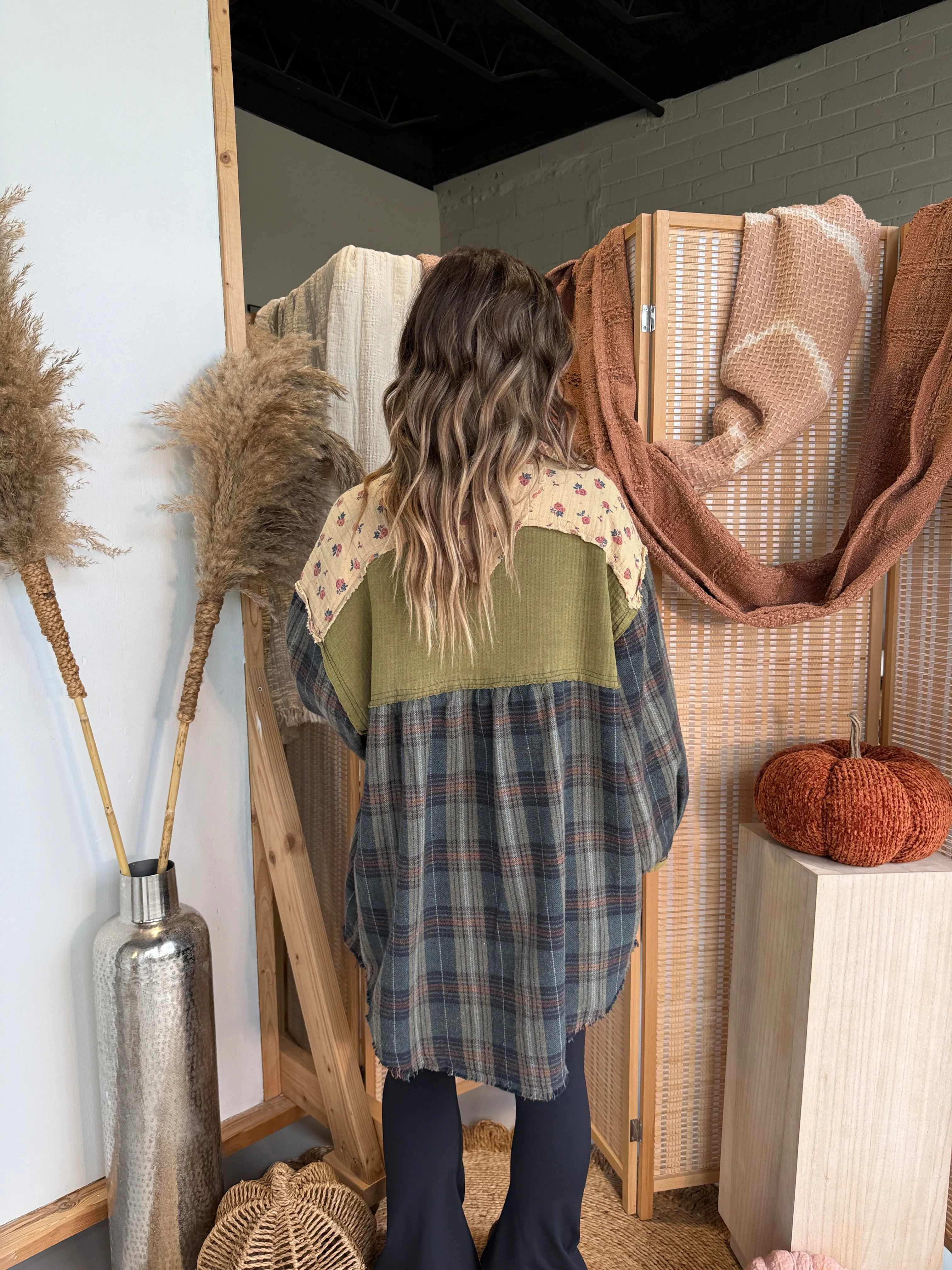 Harvest Patchwork Shacket Olive Multi sold by Chic by Ally B product image thumbnail 4