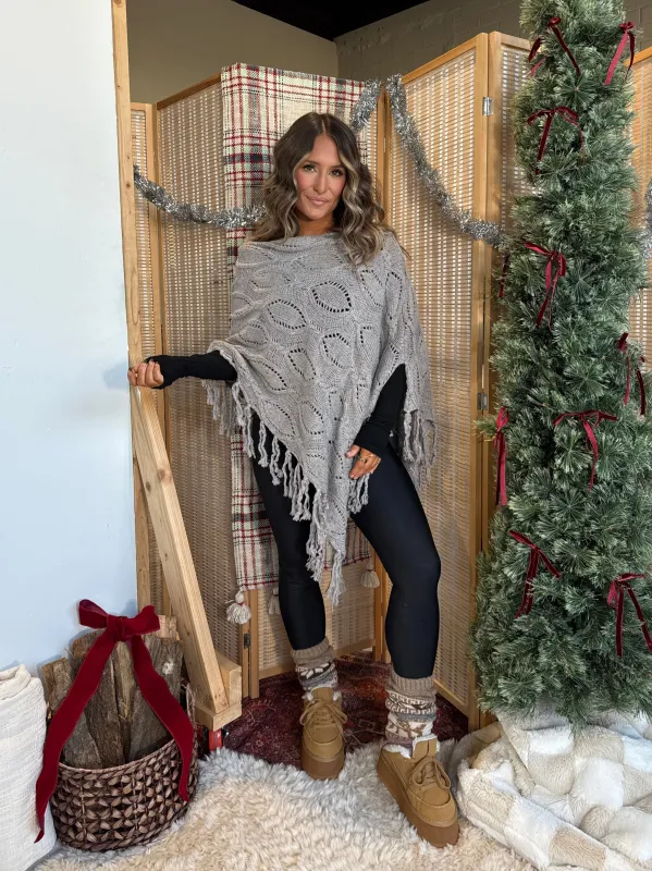 Keep Me Warm Knit Poncho Grey sold by Chic by Ally B