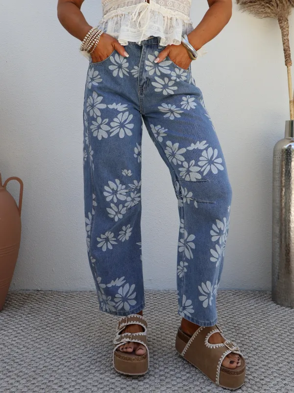 Garden Talks Floral Barrel Jeans made by Chic by Ally B