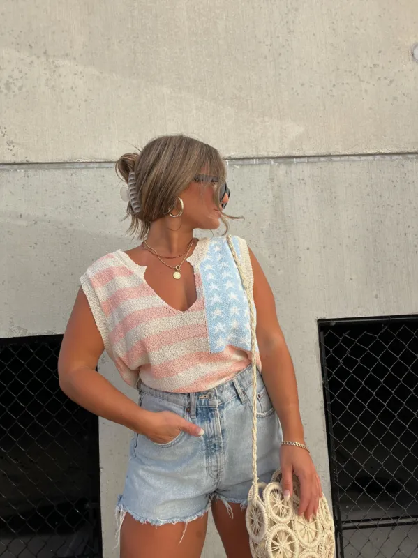 PINK AND BLUE USA SWEATER TANK sold by Chic by Ally B