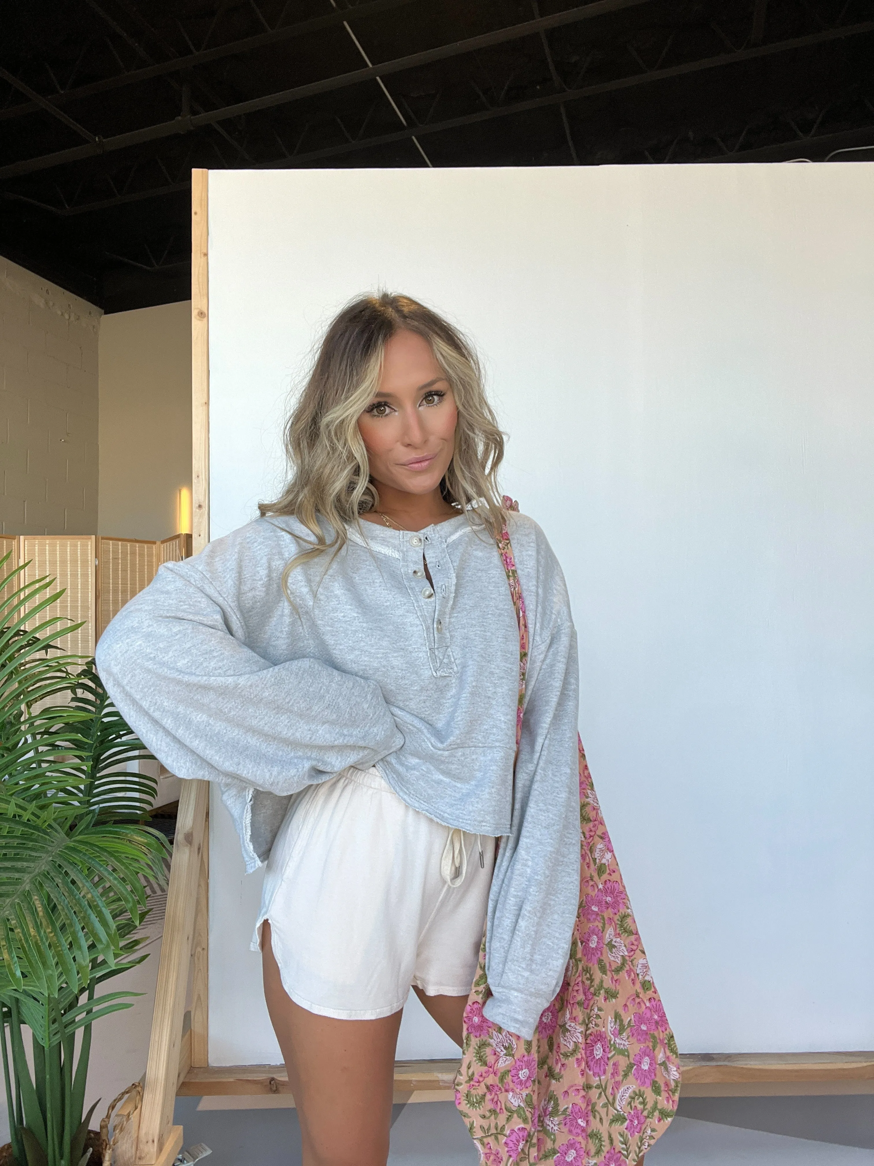 Asher Henley Cropped Sweatshirt Heather Grey sold by Chic by Ally B product image thumbnail 2