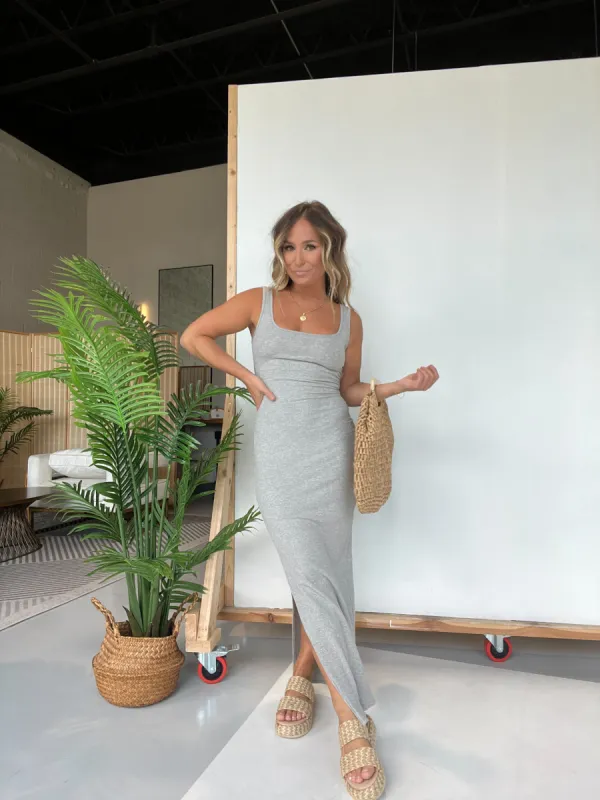 Play Nice Cut Out Maxi Dress Heather Grey sold by Chic by Ally B