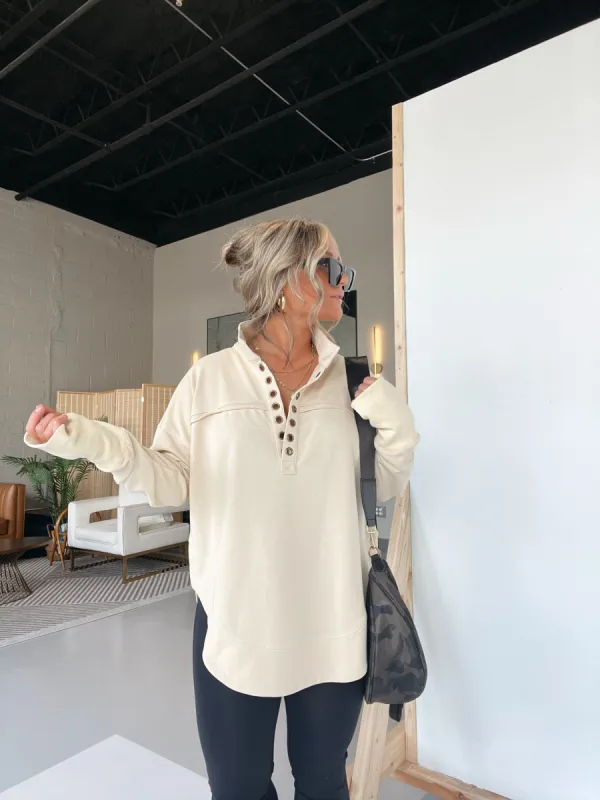 Oversized Grommet Sweatshirt Oatmeal sold by Chic by Ally B