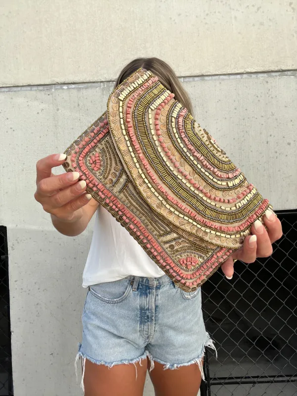 BOHO BEADED CLUTCH PINK MULTI sold by Chic by Ally B