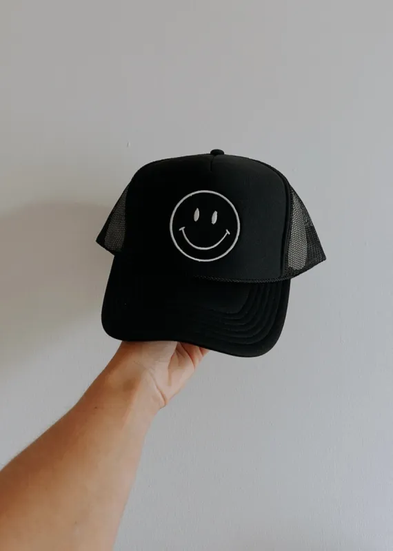 Black On Black Smiley Trucker Hat sold by Chic by Ally B