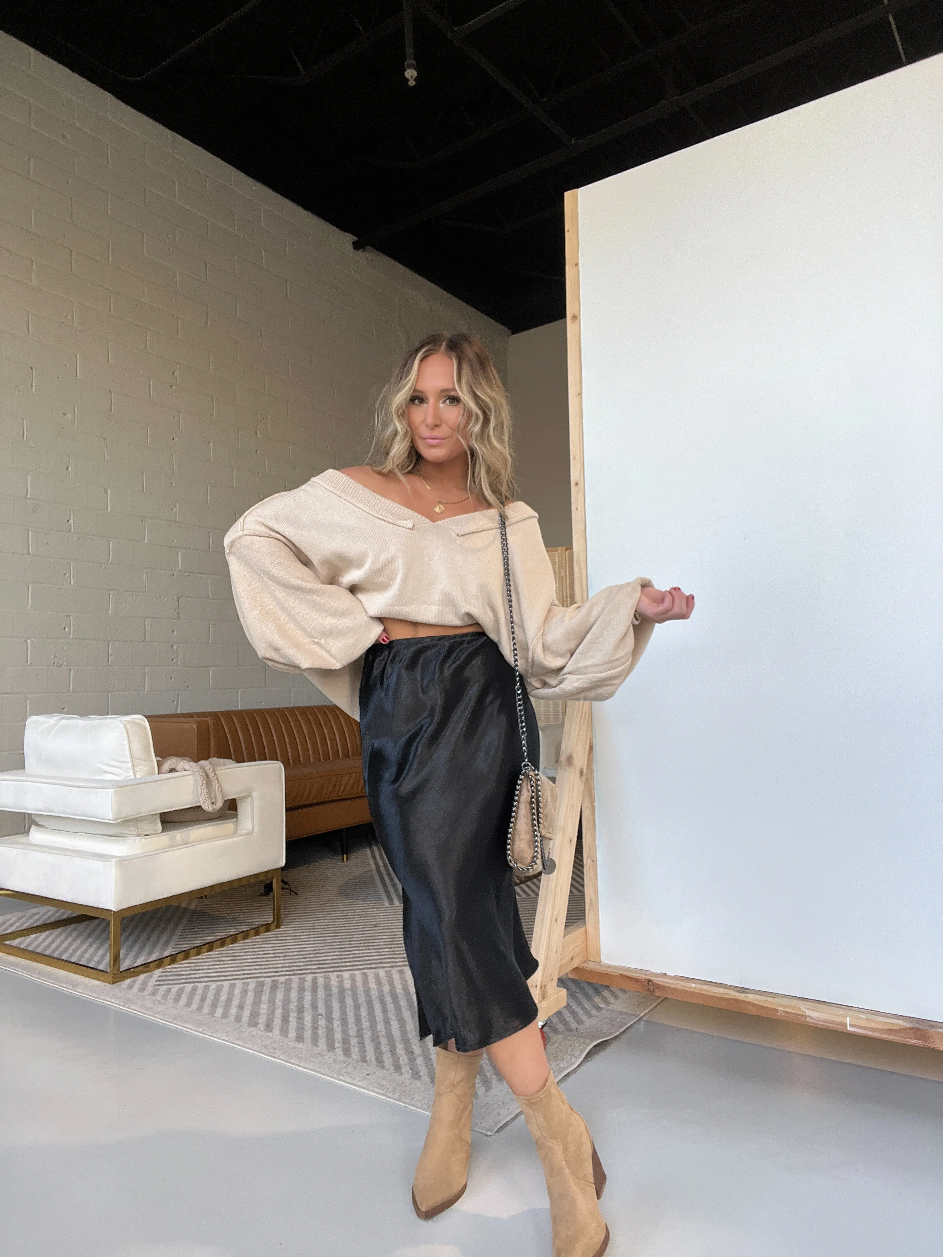 Anastasia Satin Midi Skirt Black sold by Chic by Ally B product image thumbnail 4