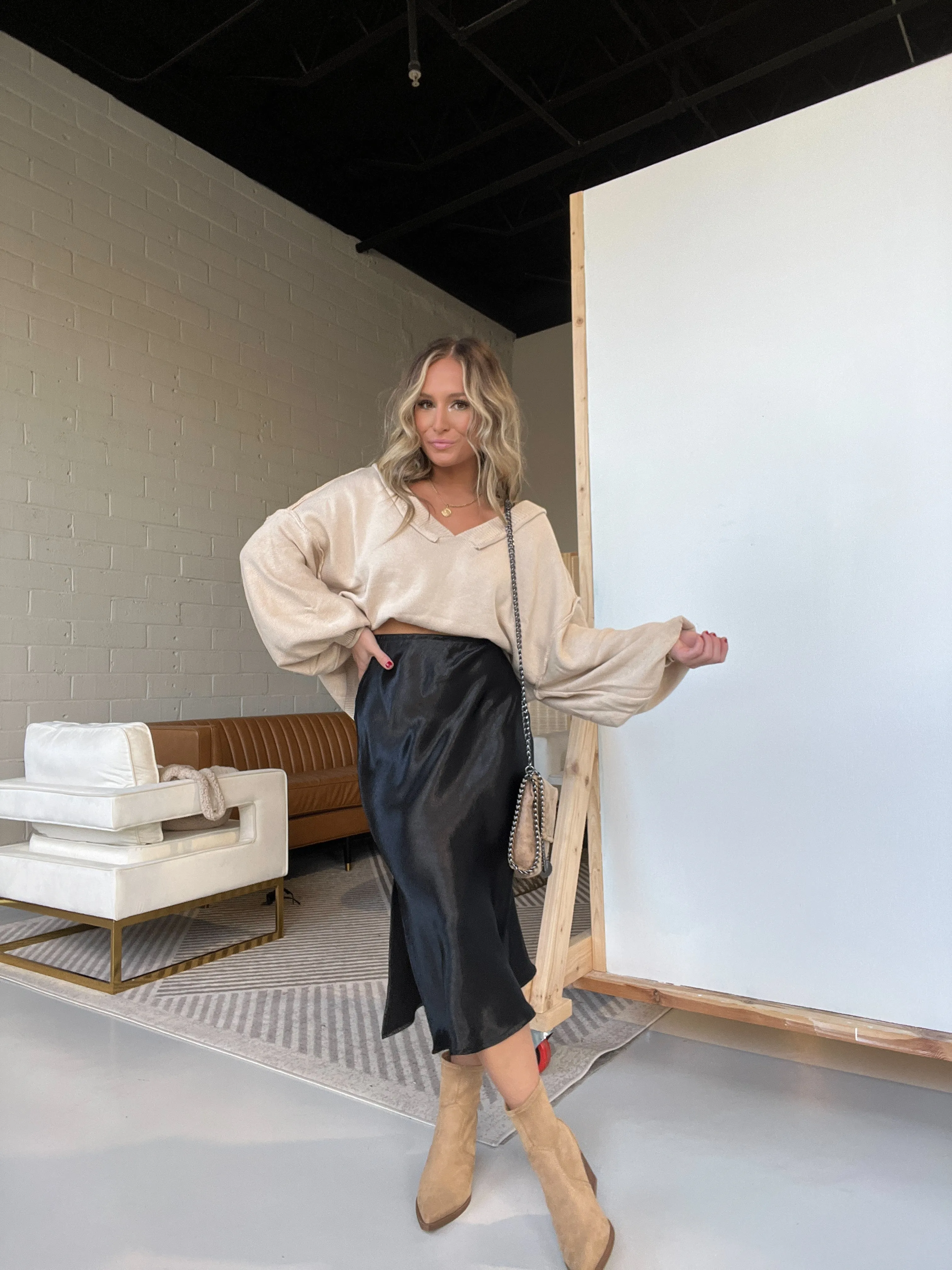 Anastasia Satin Midi Skirt Black sold by Chic by Ally B product image thumbnail 2