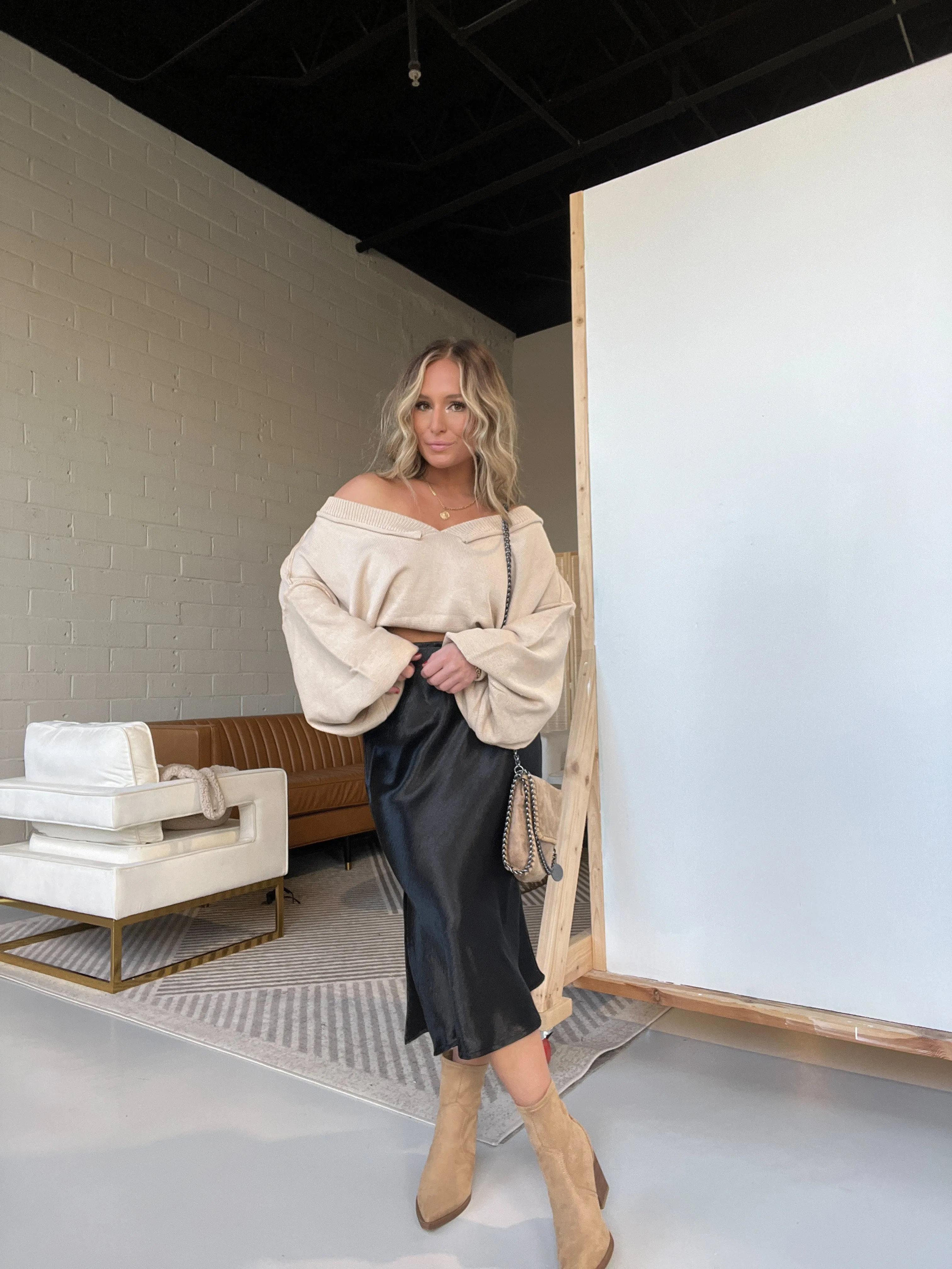 Anastasia Satin Midi Skirt Black sold by Chic by Ally B product image thumbnail 5