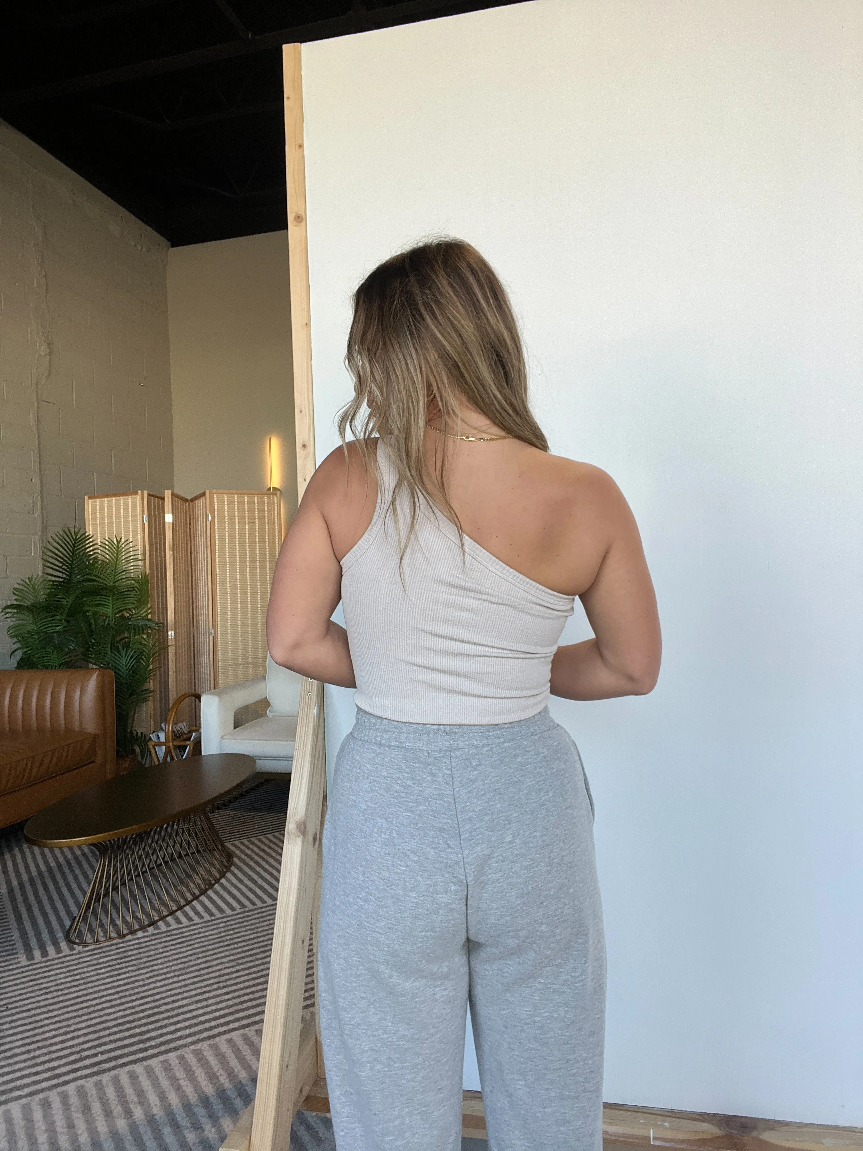 Just My Type One Shoulder Tank Chalk sold by Chic by Ally B product image thumbnail 3